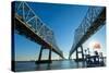 Louisiana, New Orleans, Twin Cantilever Bridges, Mississippi River, Tugboat-John Coletti-Stretched Canvas