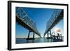 Louisiana, New Orleans, Twin Cantilever Bridges, Mississippi River, Tugboat-John Coletti-Framed Photographic Print