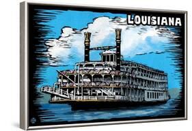 Louisiana - Paddle Wheeler Scratchboard-Lantern Press-Framed Art Print