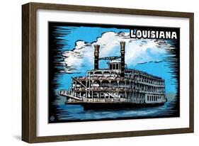 Louisiana - Paddle Wheeler Scratchboard-Lantern Press-Framed Art Print