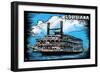 Louisiana - Paddle Wheeler Scratchboard-Lantern Press-Framed Art Print