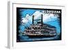 Louisiana - Paddle Wheeler Scratchboard-Lantern Press-Framed Art Print