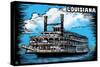 Louisiana - Paddle Wheeler Scratchboard-Lantern Press-Stretched Canvas