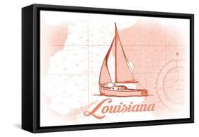 Louisiana - Sailboat - Coral - Coastal Icon-Lantern Press-Framed Stretched Canvas