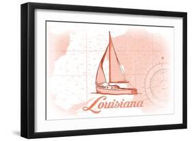 Louisiana - Sailboat - Coral - Coastal Icon-Lantern Press-Framed Art Print