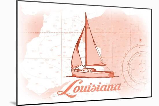 Louisiana - Sailboat - Coral - Coastal Icon-Lantern Press-Mounted Art Print