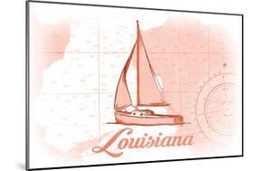 Louisiana - Sailboat - Coral - Coastal Icon-Lantern Press-Mounted Art Print