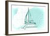 Louisiana - Sailboat - Teal - Coastal Icon-Lantern Press-Framed Art Print