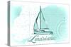 Louisiana - Sailboat - Teal - Coastal Icon-Lantern Press-Stretched Canvas