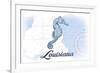 Louisiana - Seahorse - Blue - Coastal Icon-Lantern Press-Framed Art Print