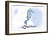 Louisiana - Seahorse - Blue - Coastal Icon-Lantern Press-Framed Art Print