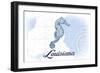 Louisiana - Seahorse - Blue - Coastal Icon-Lantern Press-Framed Art Print