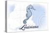 Louisiana - Seahorse - Blue - Coastal Icon-Lantern Press-Stretched Canvas