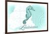 Louisiana - Seahorse - Teal - Coastal Icon-Lantern Press-Framed Art Print