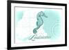 Louisiana - Seahorse - Teal - Coastal Icon-Lantern Press-Framed Art Print
