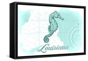 Louisiana - Seahorse - Teal - Coastal Icon-Lantern Press-Framed Stretched Canvas