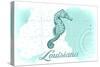 Louisiana - Seahorse - Teal - Coastal Icon-Lantern Press-Stretched Canvas