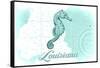 Louisiana - Seahorse - Teal - Coastal Icon-Lantern Press-Framed Stretched Canvas