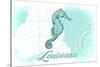 Louisiana - Seahorse - Teal - Coastal Icon-Lantern Press-Stretched Canvas