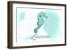 Louisiana - Seahorse - Teal - Coastal Icon-Lantern Press-Framed Art Print