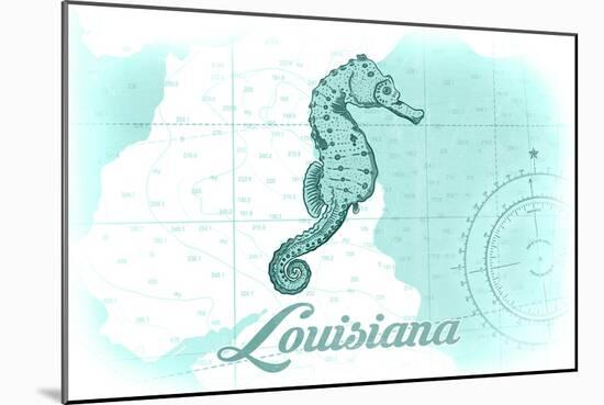 Louisiana - Seahorse - Teal - Coastal Icon-Lantern Press-Mounted Art Print