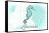 Louisiana - Seahorse - Teal - Coastal Icon-Lantern Press-Framed Stretched Canvas