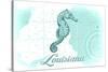 Louisiana - Seahorse - Teal - Coastal Icon-Lantern Press-Stretched Canvas