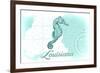 Louisiana - Seahorse - Teal - Coastal Icon-Lantern Press-Framed Premium Giclee Print