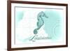 Louisiana - Seahorse - Teal - Coastal Icon-Lantern Press-Framed Premium Giclee Print