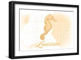 Louisiana - Seahorse - Yellow - Coastal Icon-Lantern Press-Framed Art Print