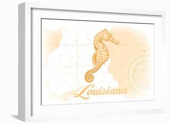 Louisiana - Seahorse - Yellow - Coastal Icon-Lantern Press-Framed Art Print