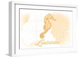 Louisiana - Seahorse - Yellow - Coastal Icon-Lantern Press-Framed Art Print