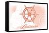 Louisiana - Ship Wheel - Coral - Coastal Icon-Lantern Press-Framed Stretched Canvas