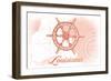 Louisiana - Ship Wheel - Coral - Coastal Icon-Lantern Press-Framed Art Print