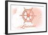 Louisiana - Ship Wheel - Coral - Coastal Icon-Lantern Press-Framed Art Print