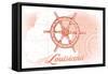 Louisiana - Ship Wheel - Coral - Coastal Icon-Lantern Press-Framed Stretched Canvas