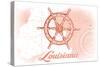 Louisiana - Ship Wheel - Coral - Coastal Icon-Lantern Press-Stretched Canvas