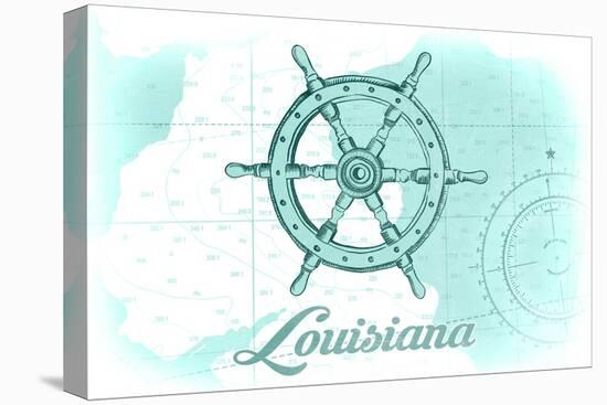 Louisiana - Ship Wheel - Teal - Coastal Icon-Lantern Press-Stretched Canvas