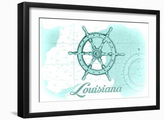 Louisiana - Ship Wheel - Teal - Coastal Icon-Lantern Press-Framed Art Print