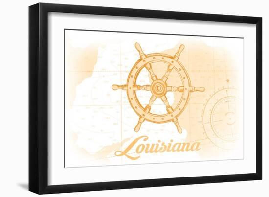 Louisiana - Ship Wheel - Yellow - Coastal Icon-Lantern Press-Framed Art Print