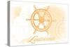 Louisiana - Ship Wheel - Yellow - Coastal Icon-Lantern Press-Stretched Canvas