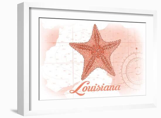 Louisiana - Starfish - Coral - Coastal Icon-Lantern Press-Framed Art Print