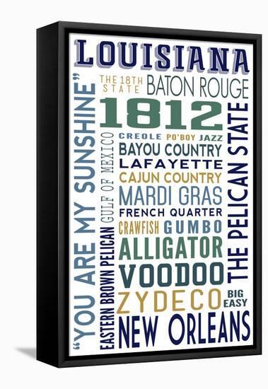 Louisiana - Typography-Lantern Press-Framed Stretched Canvas