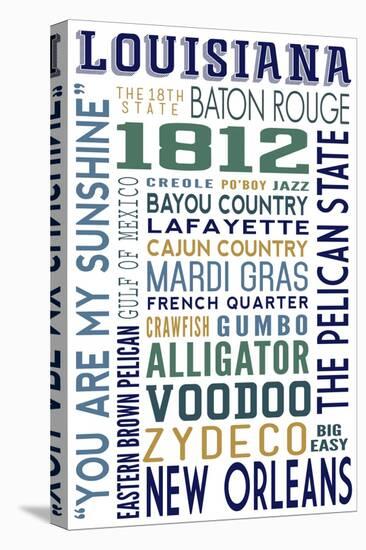 Louisiana - Typography-Lantern Press-Stretched Canvas