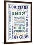 Louisiana - Typography-Lantern Press-Framed Art Print