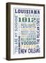 Louisiana - Typography-Lantern Press-Framed Art Print