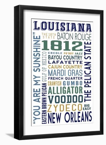 Louisiana - Typography-Lantern Press-Framed Art Print