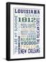 Louisiana - Typography-Lantern Press-Framed Art Print