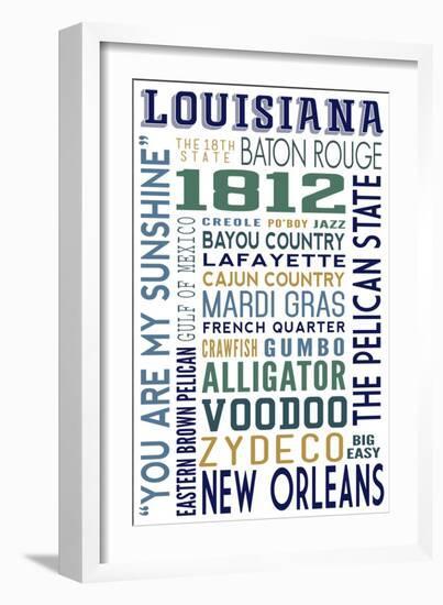 Louisiana - Typography-Lantern Press-Framed Art Print