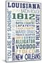 Louisiana - Typography-Lantern Press-Mounted Art Print